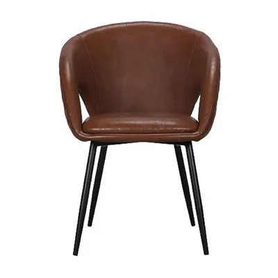 อาร์มแชร์พนักพิงโค้งหนังสีน้ำตาล